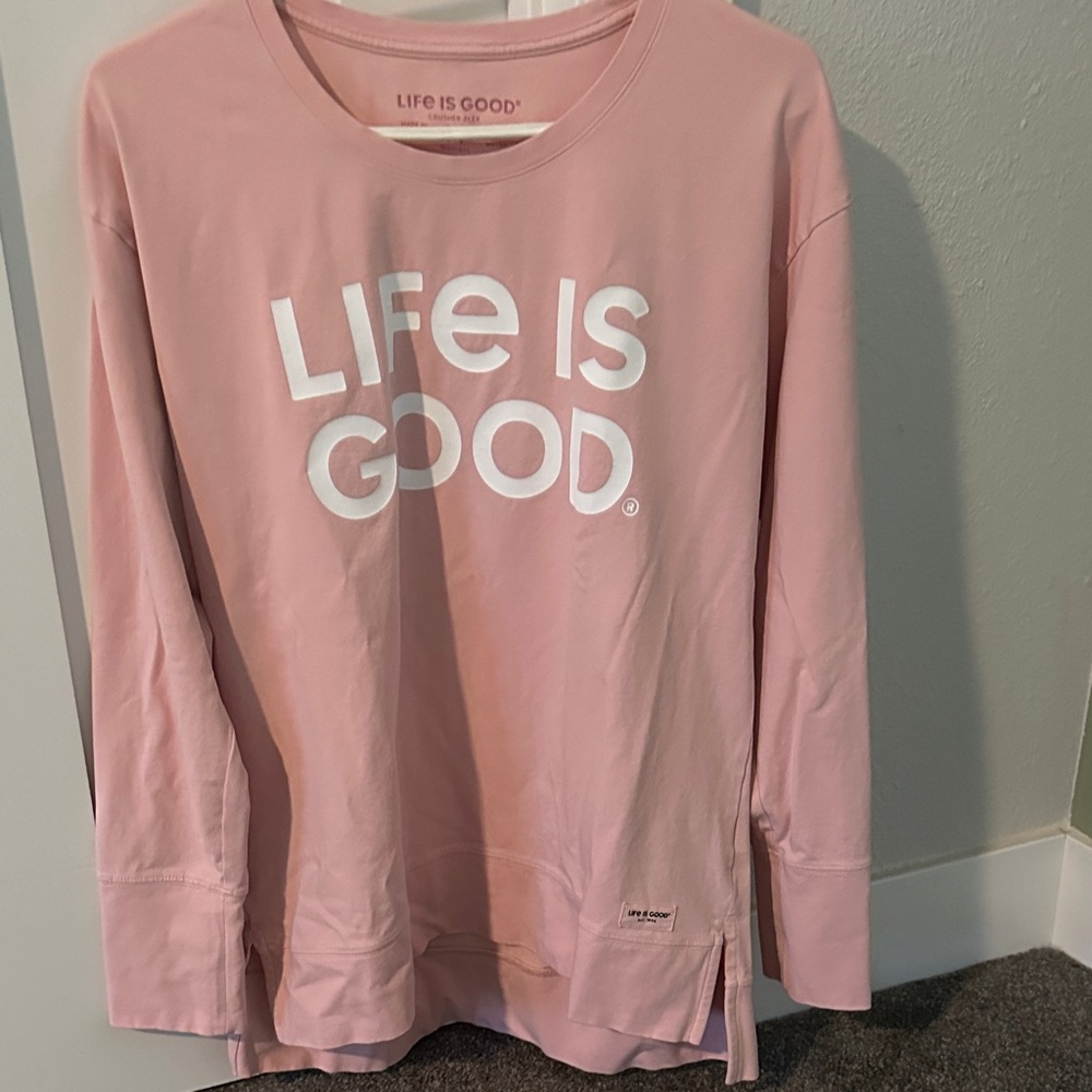 Life Is Good Light Pink Long Sleeve Tee